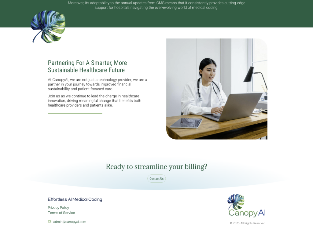 Canopy AI website design california medical coding